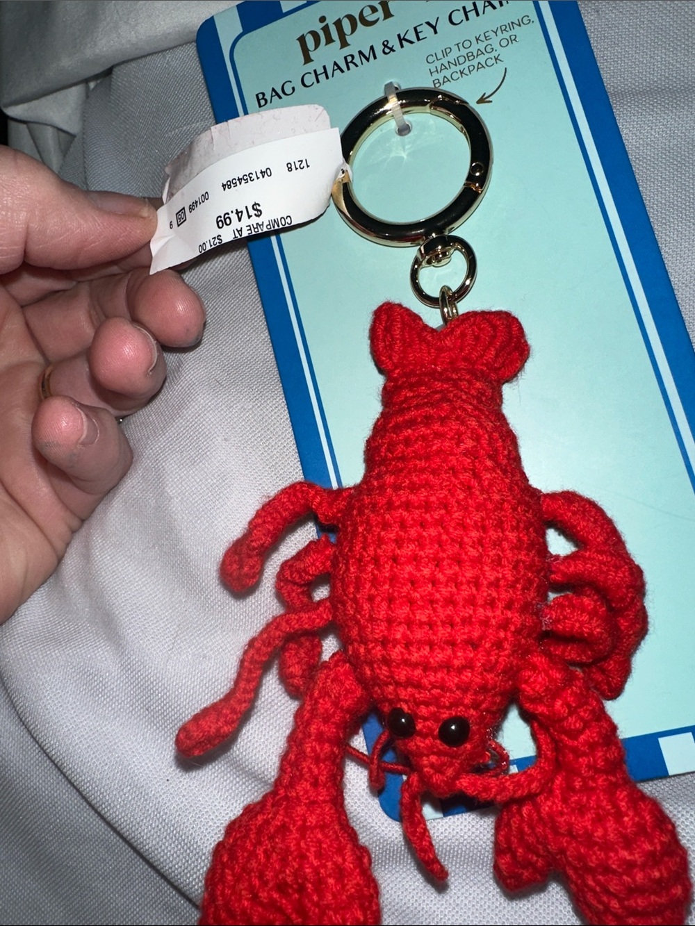 NWT Handmade Red Lobster Crochet Keychain - Piper K gold keychain cute 🥰 - Picture 3 of 6